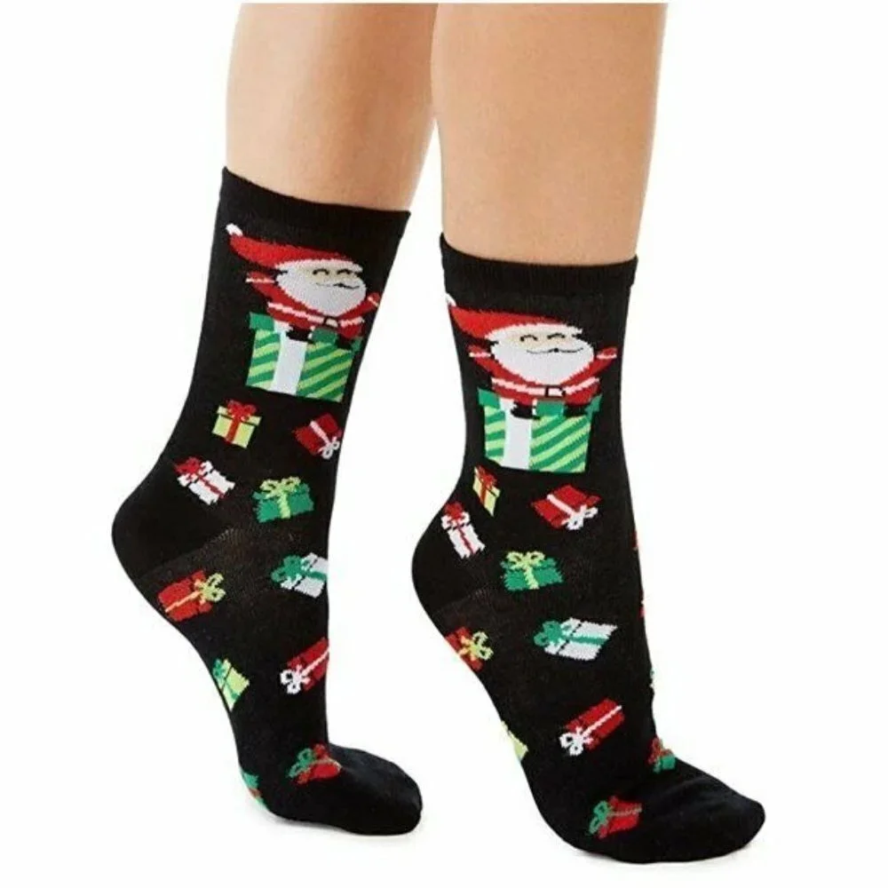 Charter Club Women Sock Size 9-11 Christmas Santa Claus with Presents Crew Socks